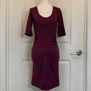 mandee | medium | purple&grey | short sleeves dress with round neckline